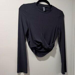 Sweaty Betty Gray Long Sleeve Twist-Front Crop Top, Size Small
